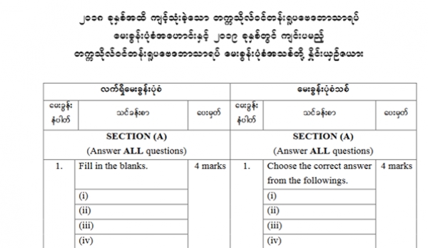 ၂၀၁၉ ခုႏွစ္တြင္ က်င္းပမည့္ တကၠသုိလ္၀င္တန္းရူပေဗဒ ဘာသာရပ္ ေမးခြန္းပုံစံေဟာင္းနဲ႔ ေမးခြန္းပုံစံသစ္ ႏိႈင္းယွဥ္ျပဇယား